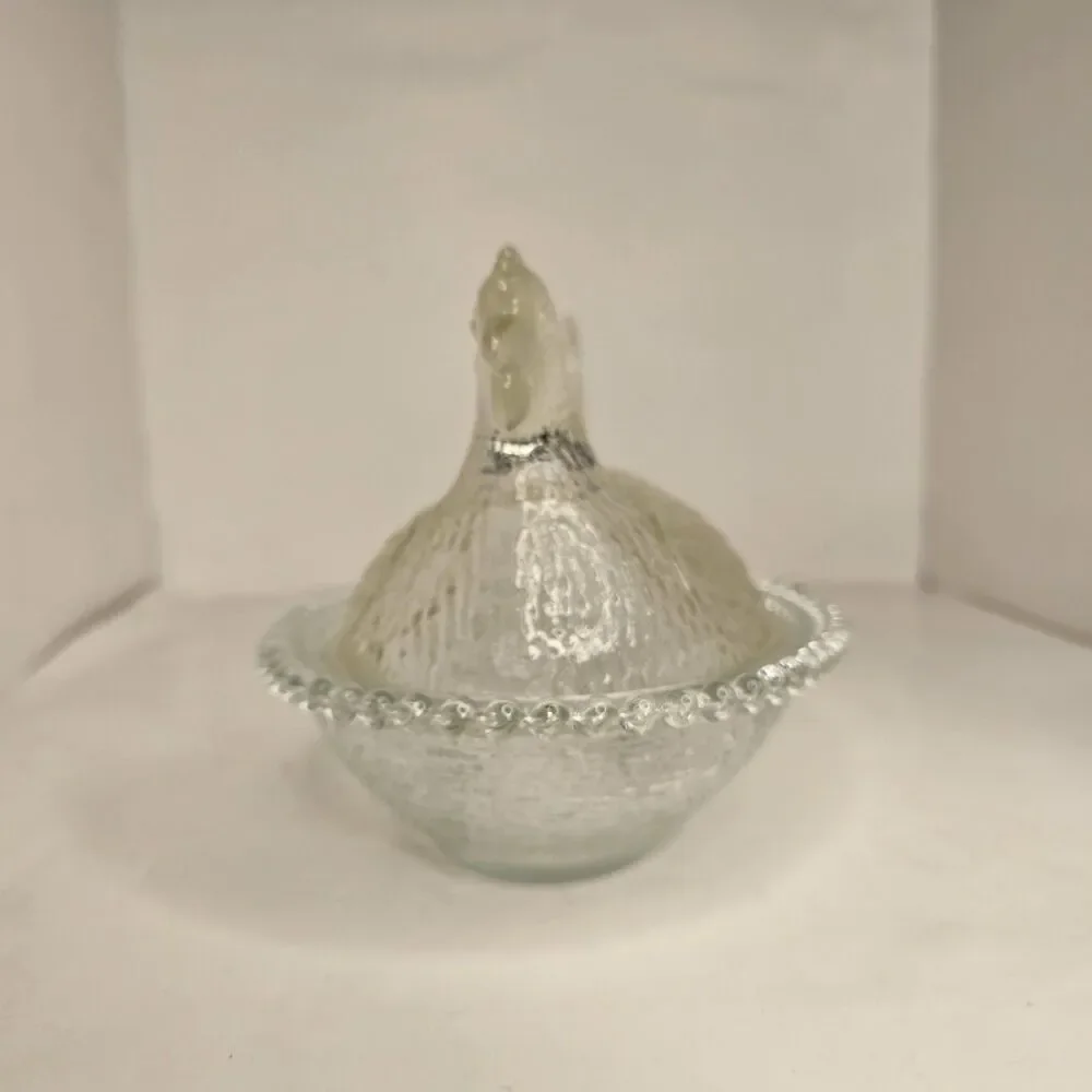 Vintage Clear Glass Hen On Nest Candy Dish *Flaw